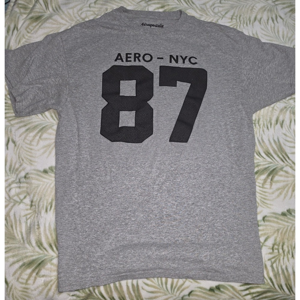 Aeropostale Aero 87 Graphic T Shirt Mens L Gray Short Sleeve Crew Neck RN154379